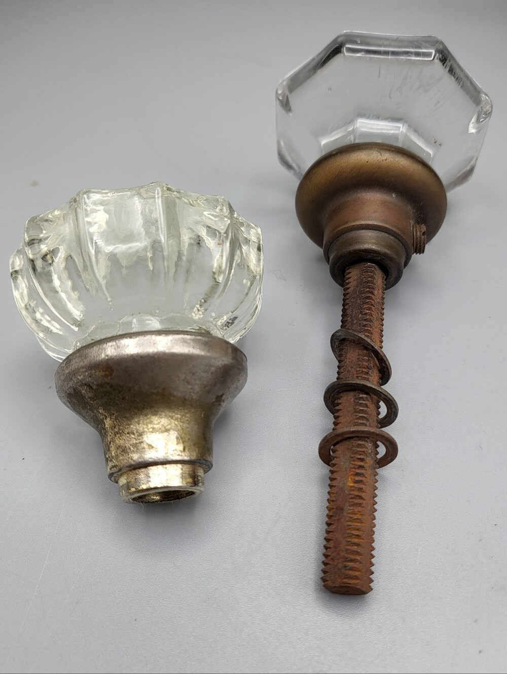2p Antique Glass Door Knobs - Crystal Remodel Replacements 19th Century Old